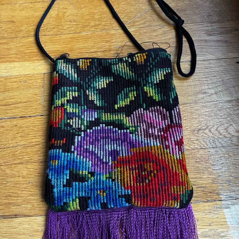 Colorful Floral Embroidered Fringe Crossbody Purse